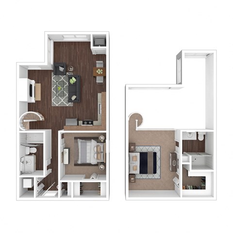 Floor plan for 2 beds, 2 baths, 1033 sqft